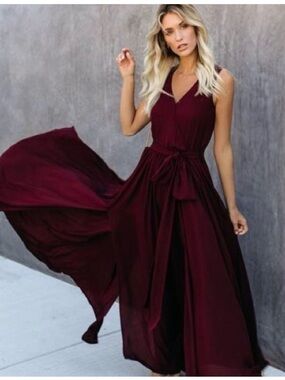 Vici Wine Sleeveless Maxi Dress with Waist Tie, Diana Dress